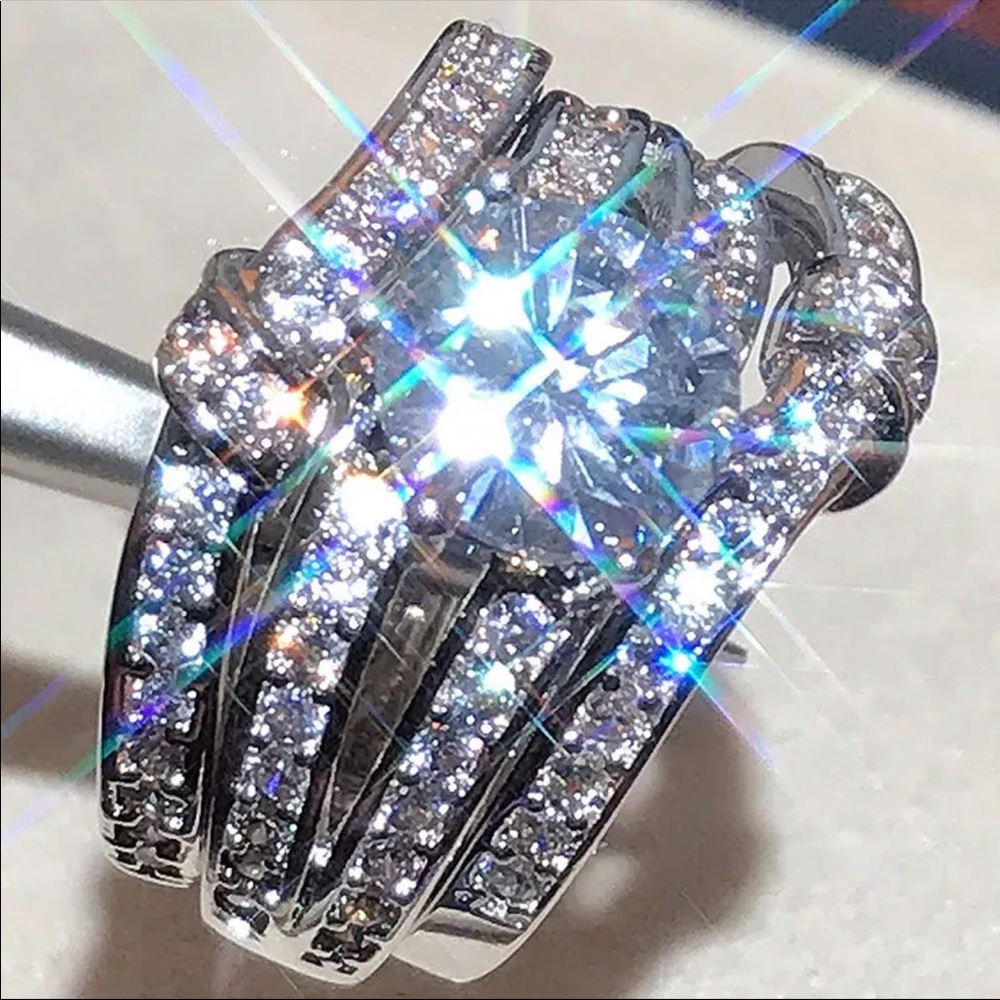 *NEW*3pct/Set 925 Silver Round Cut Diamond Ring - Picture 1 of 3